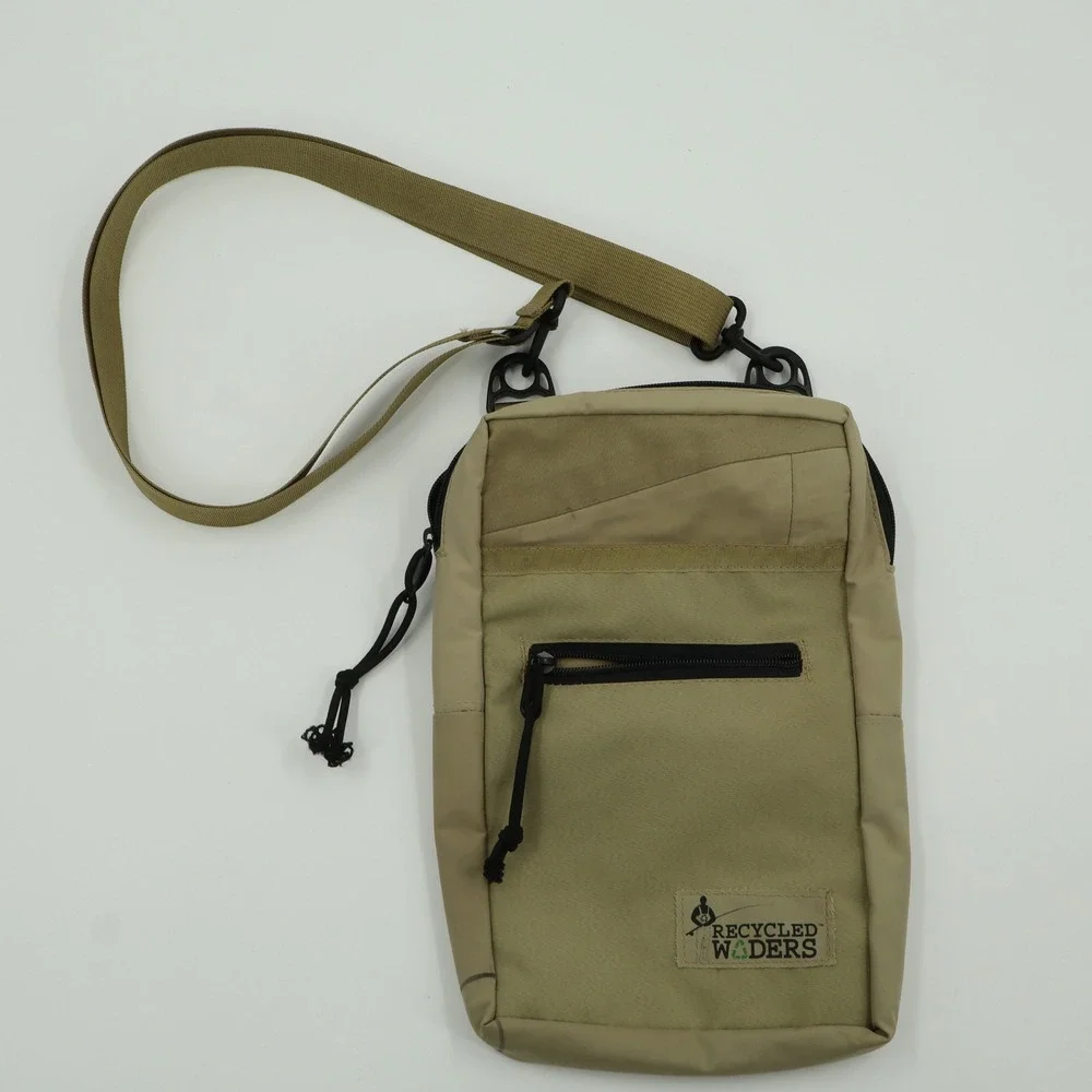 Recycled Waders Crossbody Bag Tan Khaki Upcycled Utility Shoulder Pouch Mens